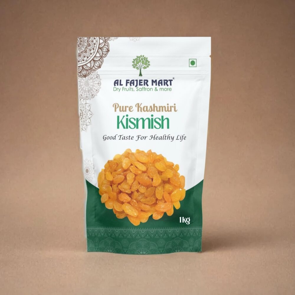 Premium Kashmiri Kismish raisins from Al Fajer Mart, rich in nutrients and naturally sweet.